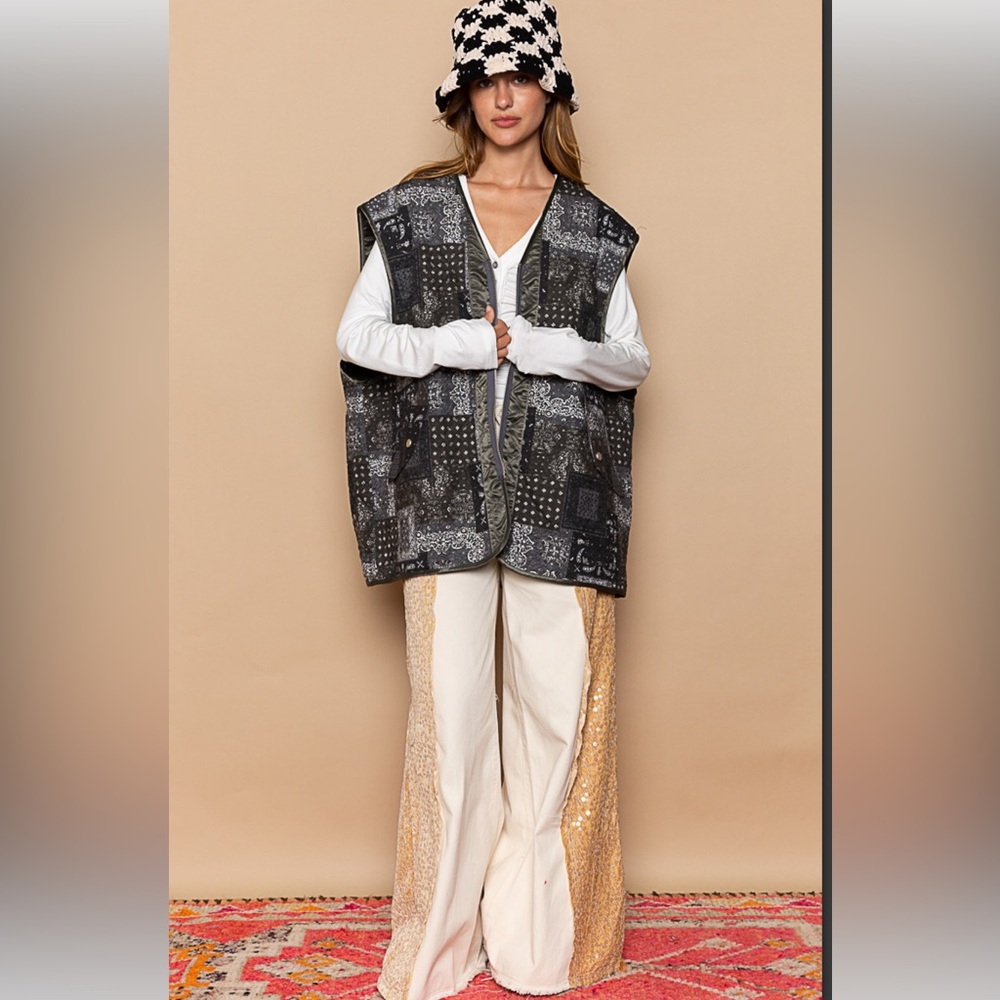 Pol Boho Style Black White Patchwork Bandana Quil… - image 5